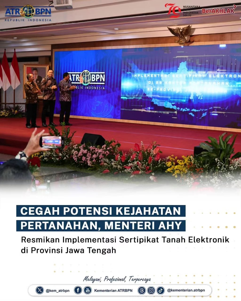 Cegah Potensi Kejahatan Pertanahan, Menteri AHY Resmikan Implementasi Sertipikat Tanah Elektronik di Provinsi Jawa Tengah