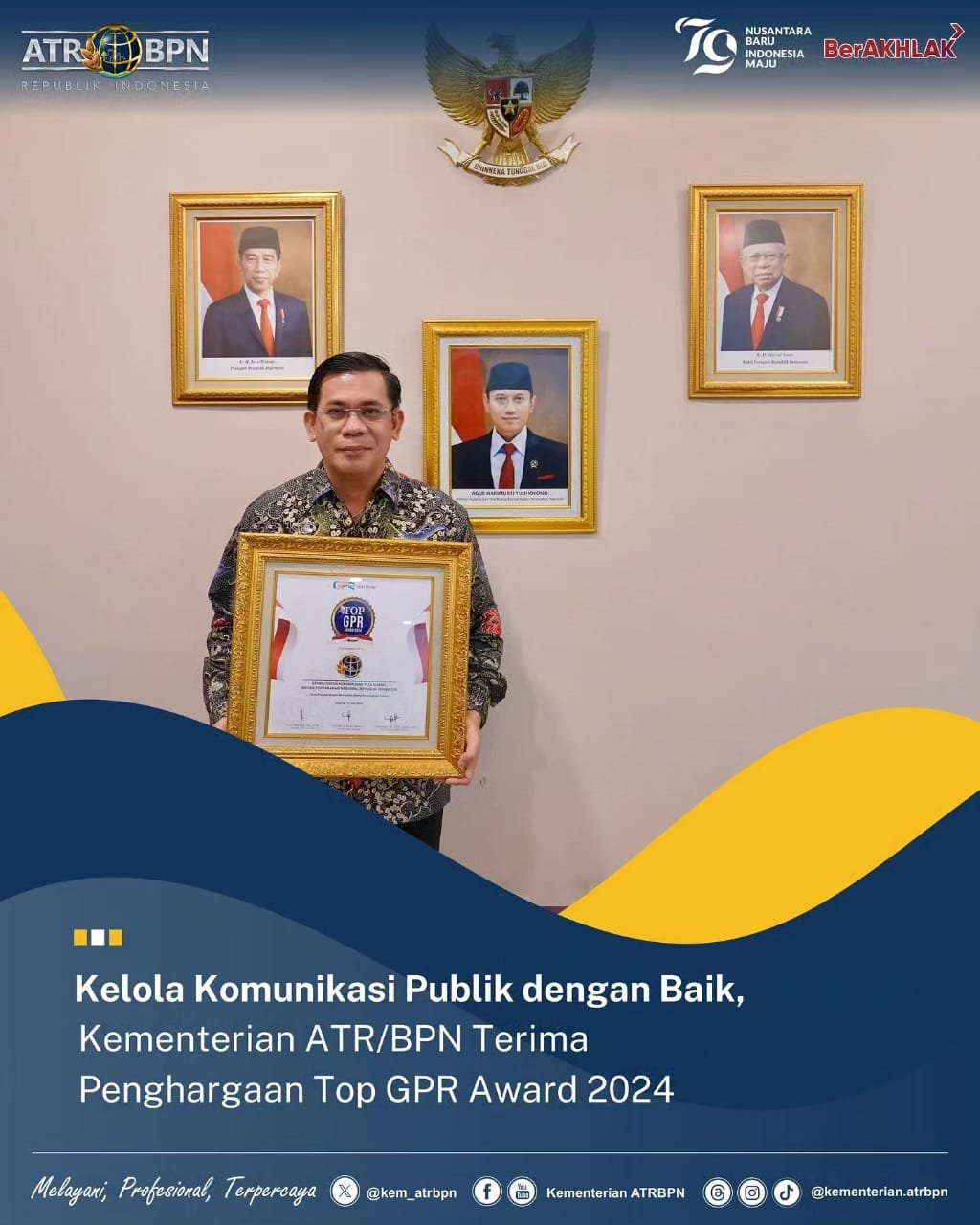 Kelola Komunikasi Publik dengan Baik, Kementerian ATR/BPN Terima Penghargaan Top GPR Award 2024