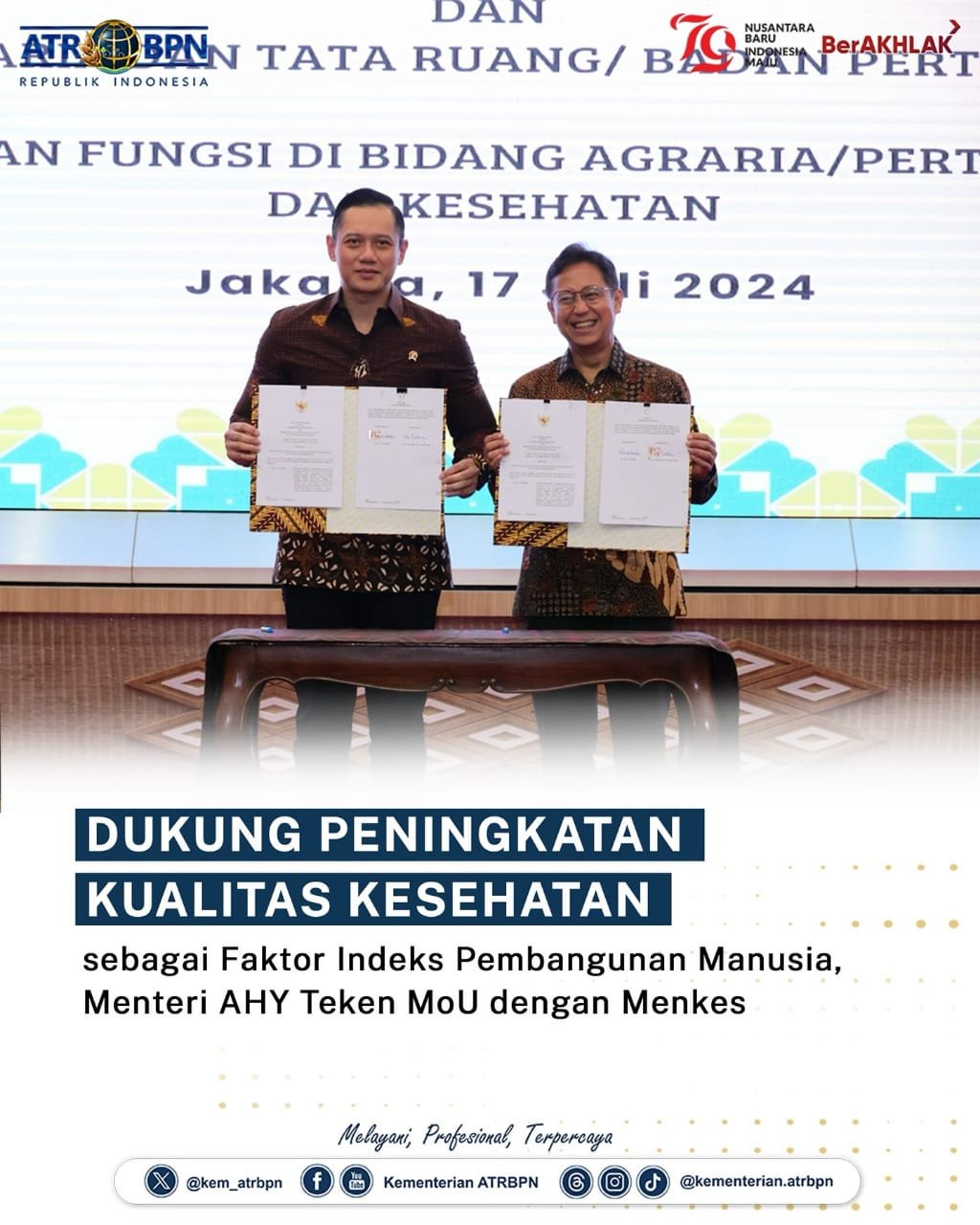 AHY Teken MoU Bersama Menkes Dukung Peningkatan  Kualitas Kesehatan