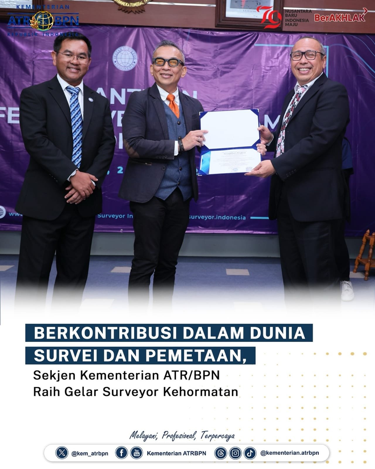 Berkontribusi Dalam Dunia Survei dan Pemetaan, Sekjen Kementerian ATR/BPN Raih Gelar Surveyor Kehormatan