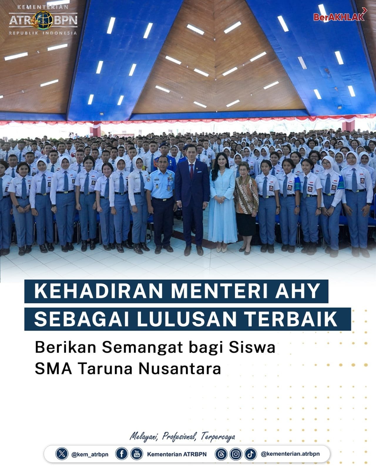 Kehadiran Menteri AHY Sebagai Lulusan Terbaik Berikan Semangat Bagi Siswa SMA Taruna Nusantara