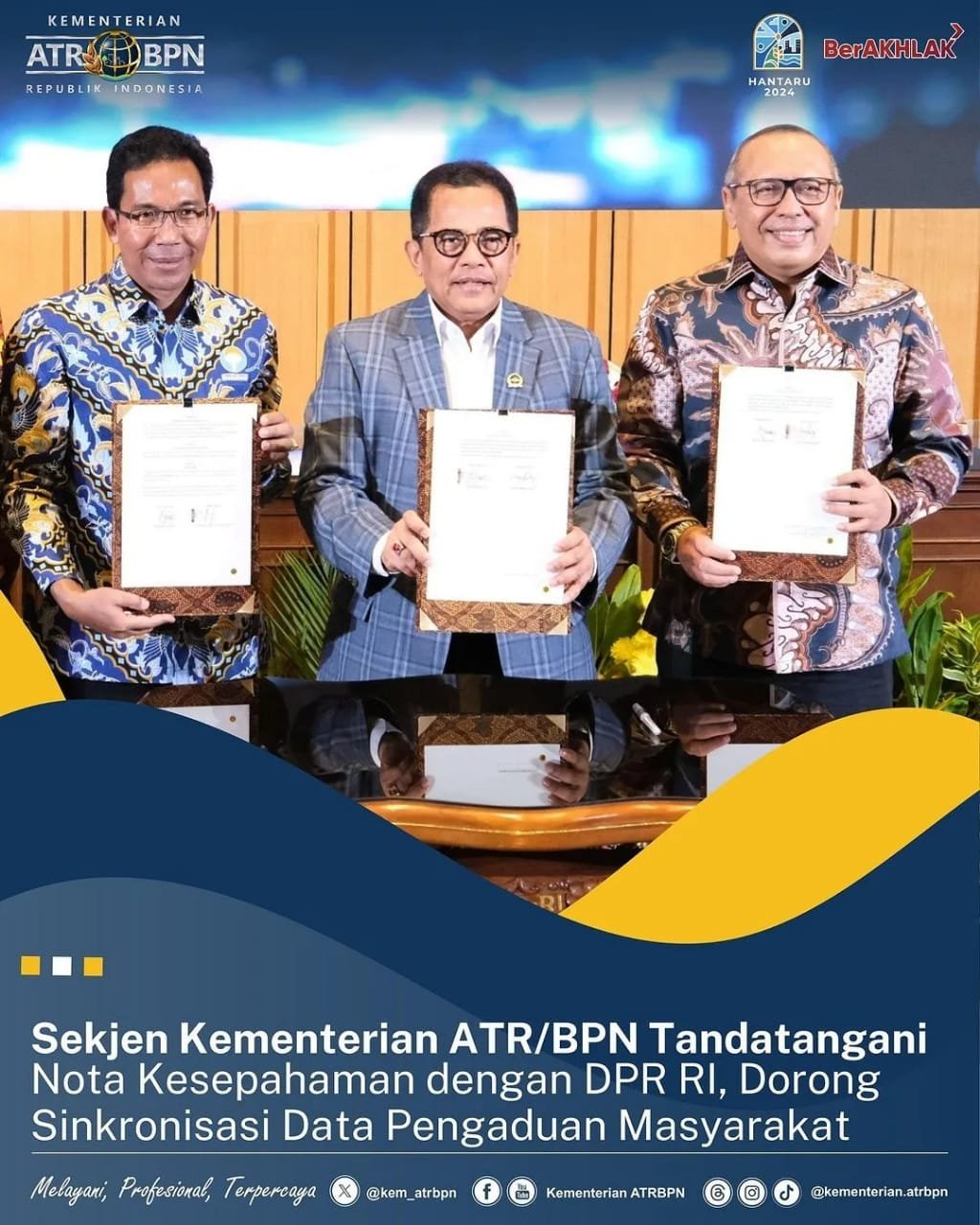 Sekjen Kementerian ATR/BPN Tandatangani Nota Kesepahaman dengan DPR RI, Dorong Sinkronisasi Data Pengaduan Masyarakat