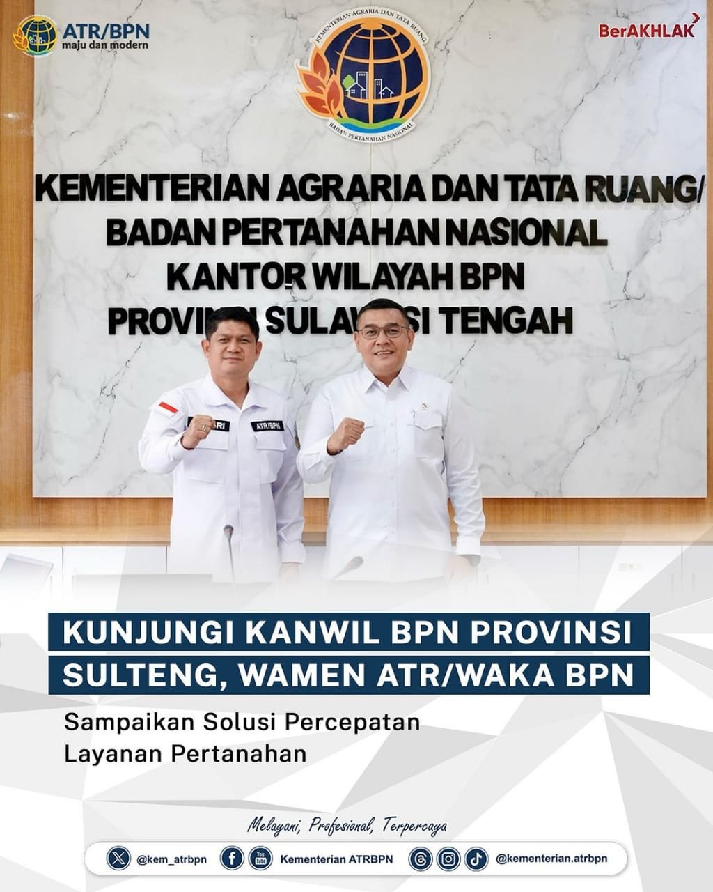 Kunjungi Kanwil BPN Provinsi Sulteng, Wamen ATR/Waka BPN Sampaikan Solusi Percepatan Layanan Pertanahan