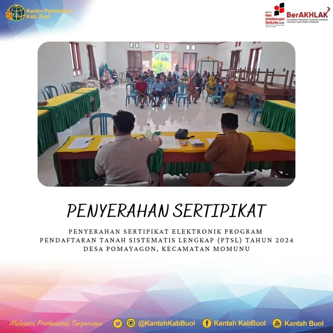 Penyerahan Sertipikat Elektronik Program Pendaftaran Tanah Sistematis Lengkap (PTSL) Tahun 2024