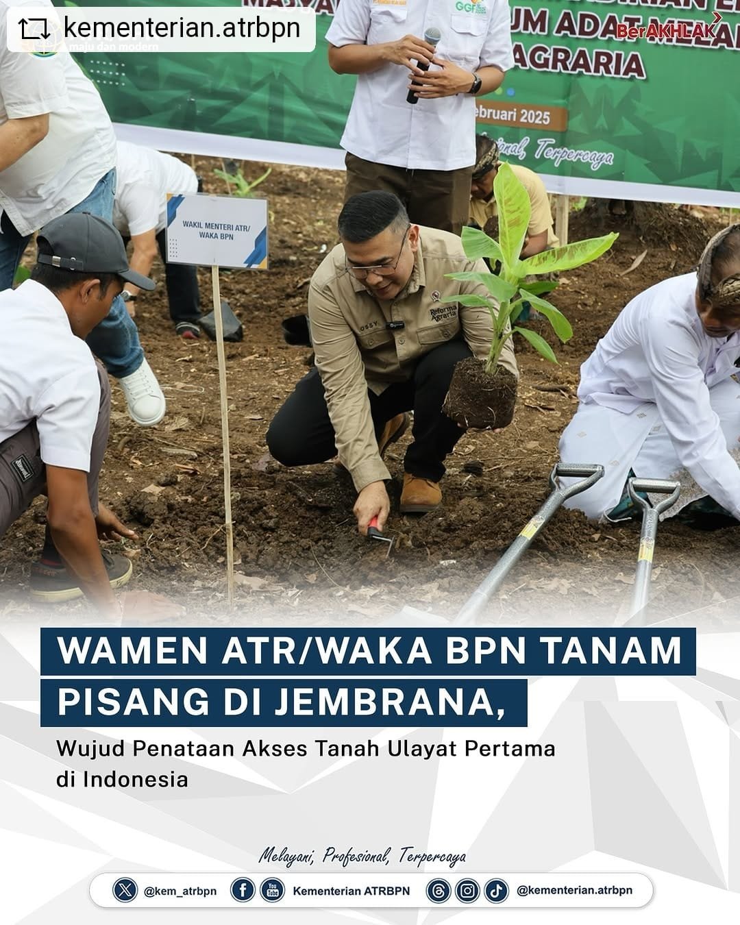 Wamen ATR/Waka BPN Tanam Pisang Di Jembrana, Wujud Penataan Akses Tanah Ulayat Pertama Di Indonesia