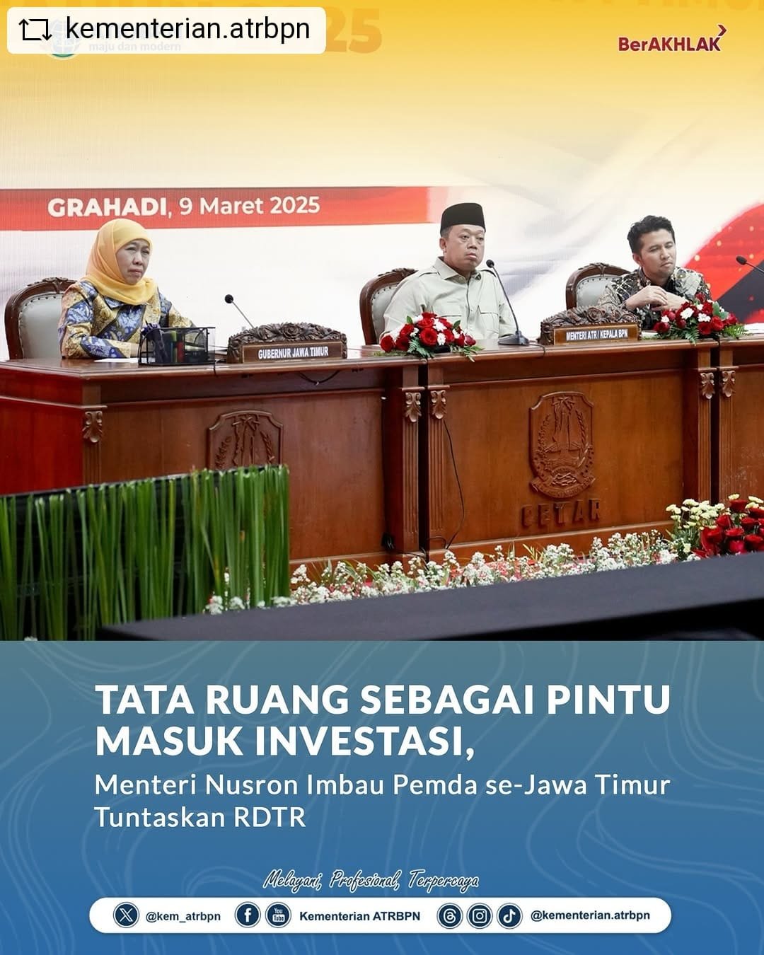 Tata Ruang Sebagai Pintu Masuk Investasi, Menteri Nusron Imbau Pemda se-Jawa Timur Tuntaskan RDTR