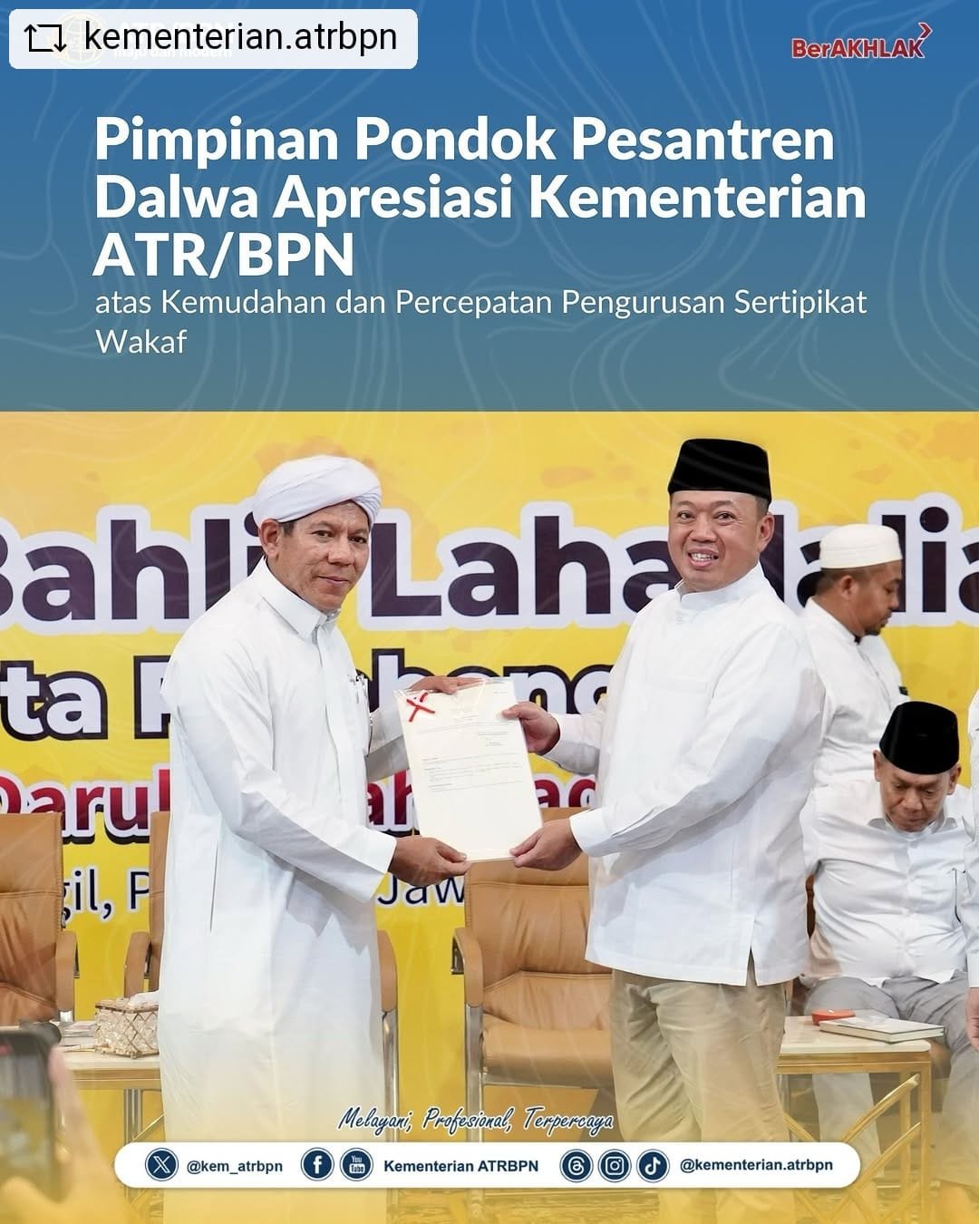 Pimpinan Pondok Pesantren Dalwa Apresiasi Kementerian ATR/BPN atas Kemudahan dan Percepatan Pengurusan Sertipikat Wakaf
