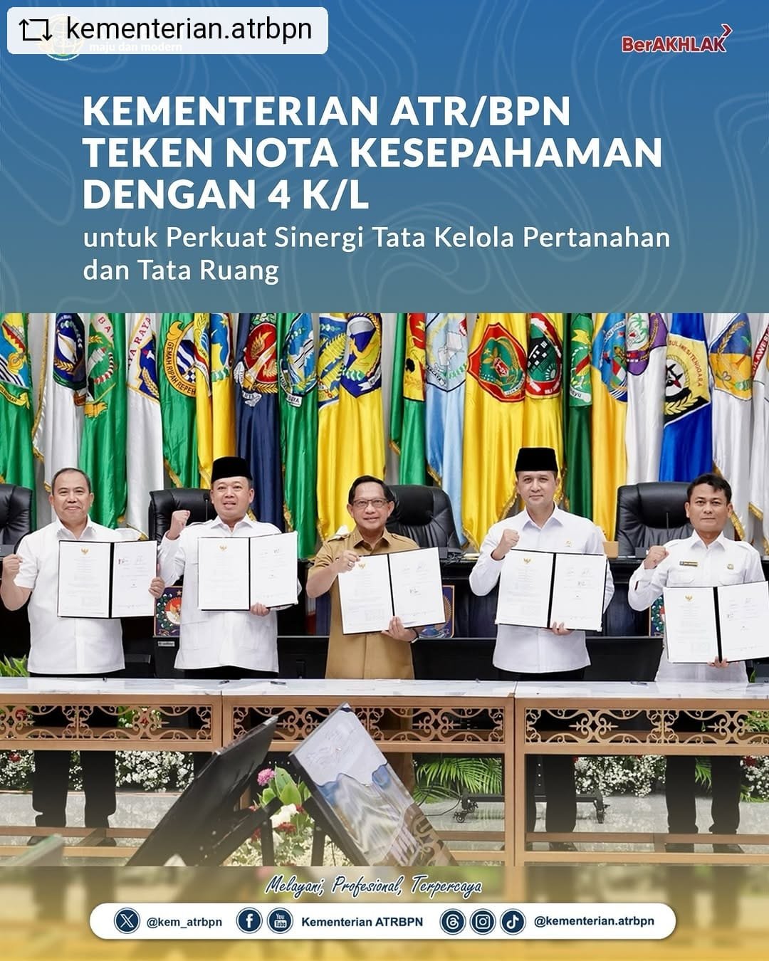 Kementerian ATR/BPN Teken Nota Kesepahaman Dengan 4 K/L untuk Perkuat Sinergi Tata Kelola Pertanahan dan Tata Ruang