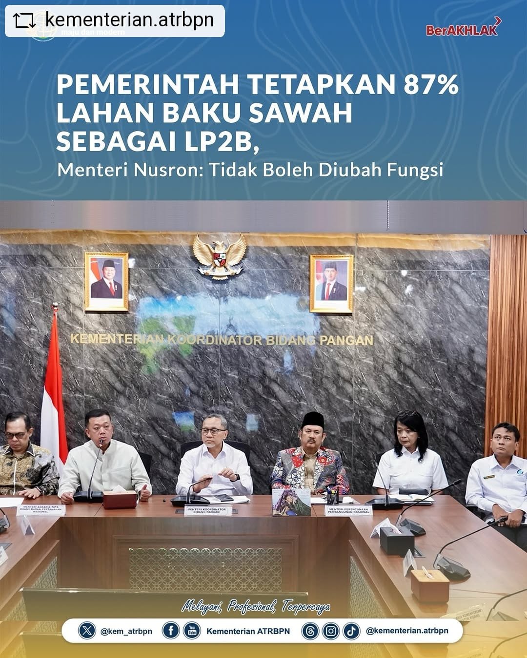 Pemerintah Tetapkan 87% Lahan Baku Sawah Sebagai LP2B, Menteri Nusron: Tidak Boleh Diubah Fungsi