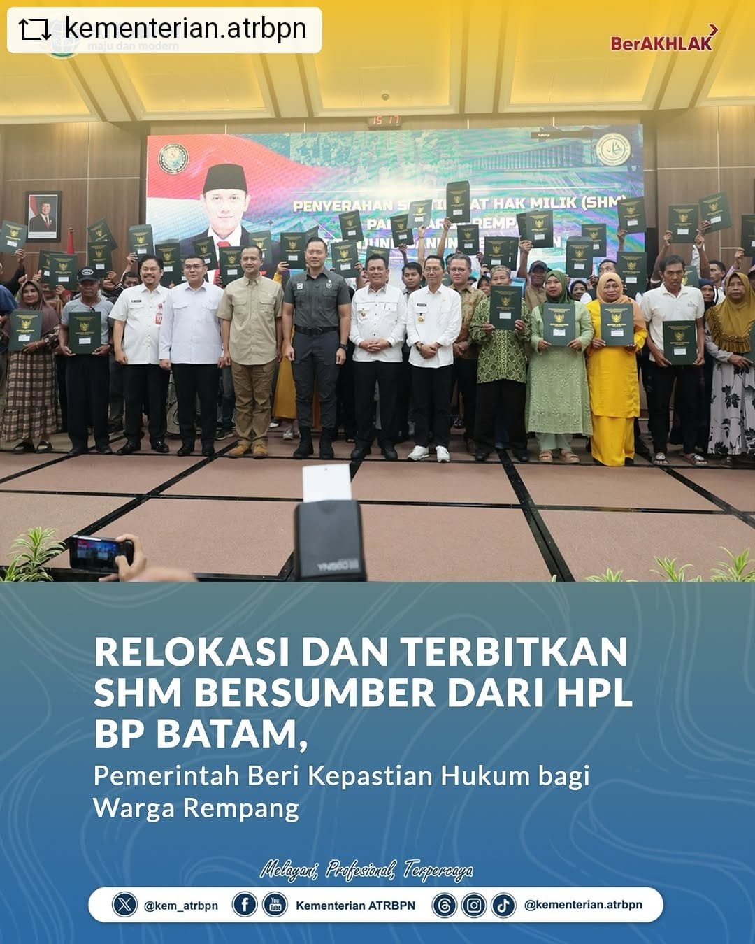 Relokasi Dan Tertibkan SHM Bersumber Dari HPL BP Batam, Pemerintah Beri Kepastian Hukum bagi Warga Rempang