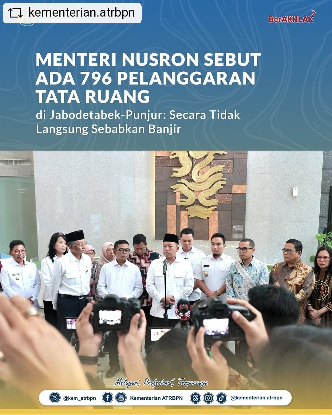 Menteri Nusron Sebut Ada 796 Pelanggaran Tata Ruang di Jabodetabek-Punjur: Secara Tidak Langsung Sebabkan Banjir
