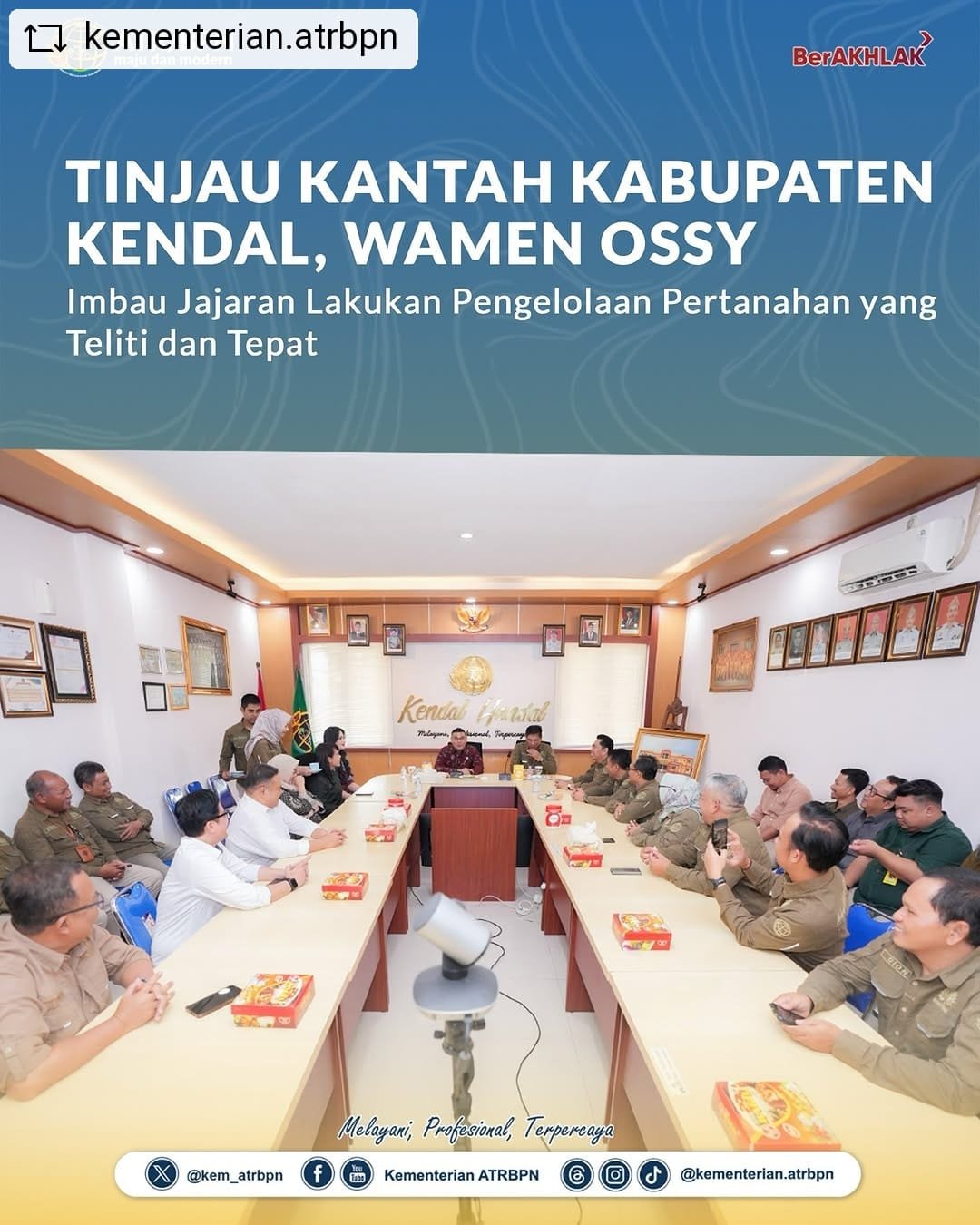 Tinjau Kantah Kabupaten Kendal, Wamen Ossy Imbau Jajaran Lakukan Pengelolaan Pertanahan yang Teliti dan Tepat