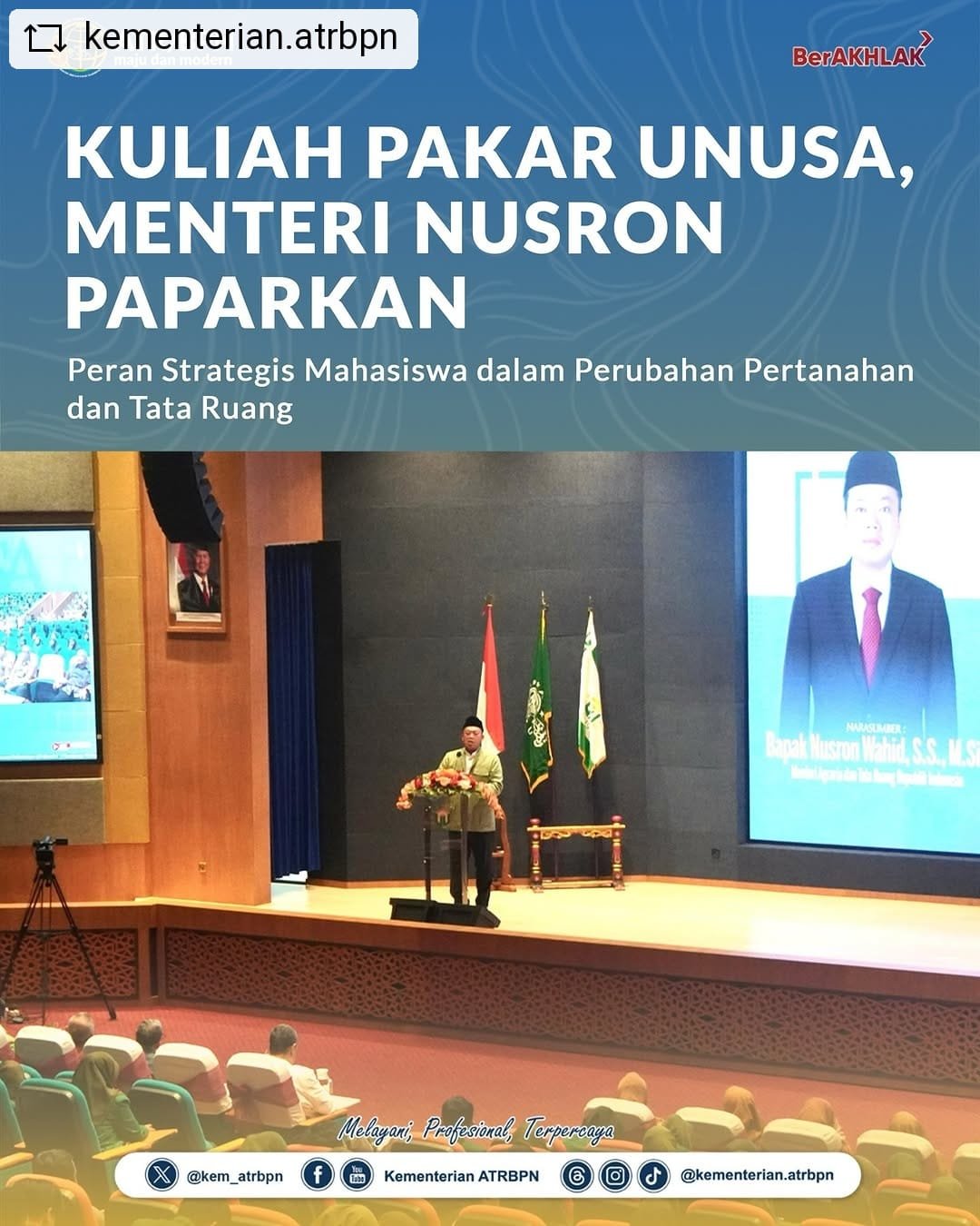 Kuliah Pakar UNUSA, Menteri Nusron Paparkan Peran Strategis Mahasiswa dalam Perubahan Pertanahan dan Tata Ruang