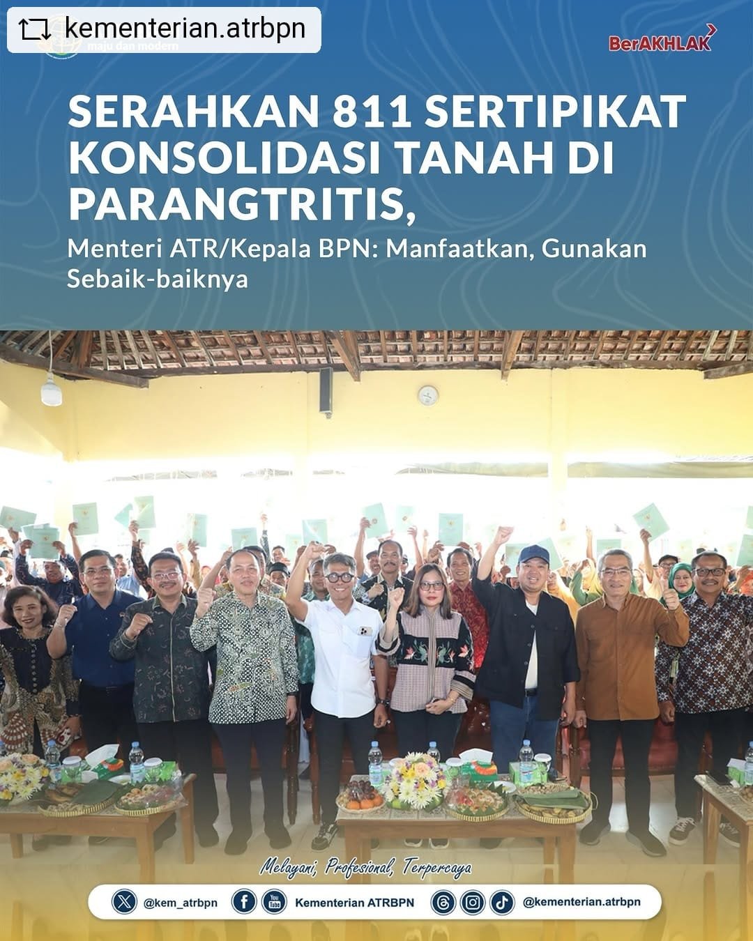 Serahkan 811 Sertipikat Konsolidasi Tanah Di Parangtritis, Menteri ATR/Kepala BPN: Manfaatkan, Gunakan Sebaiknya-baiknya