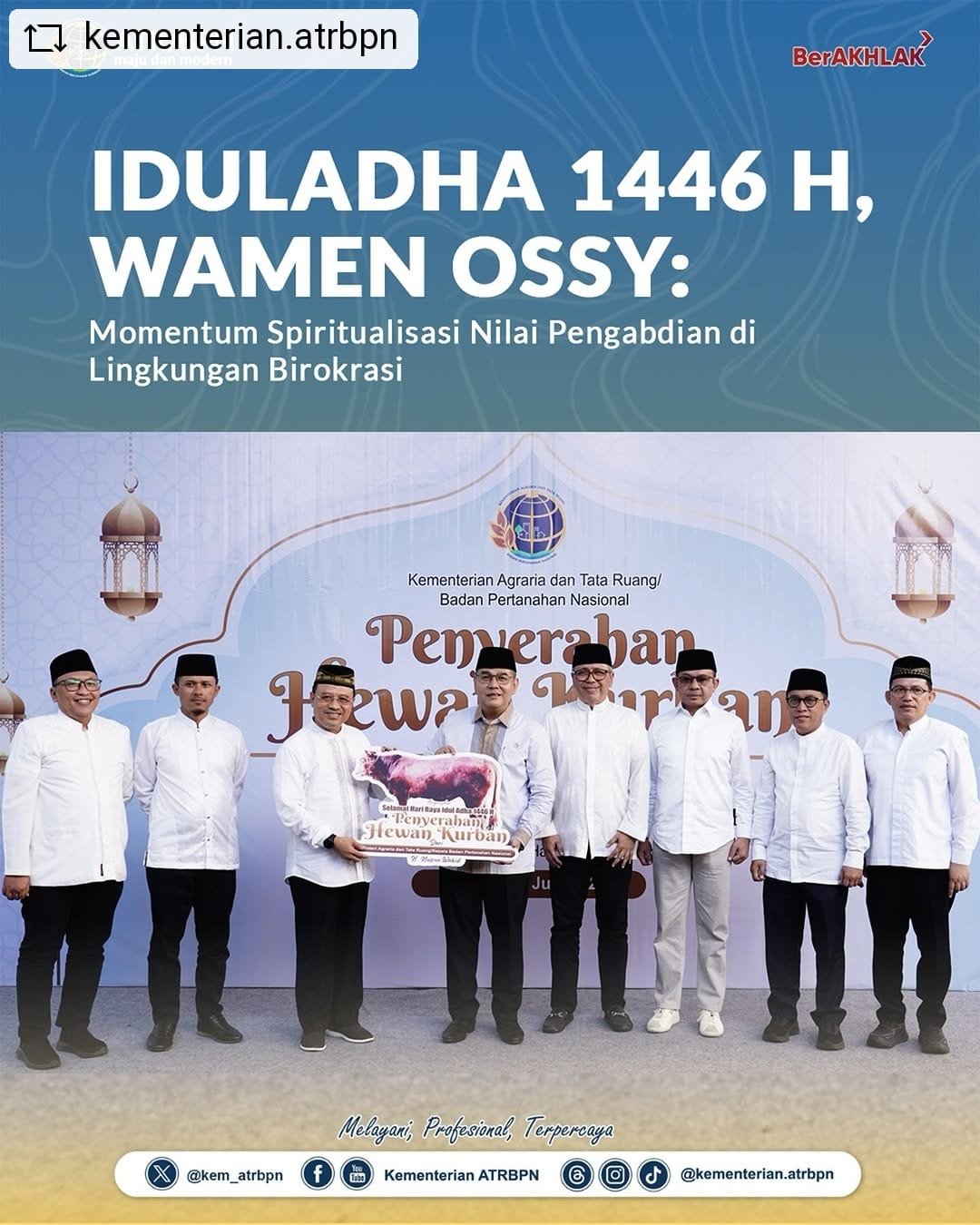 Iduladha 1446 H, Wamen Ossy: Momentum Spritualisasi Nilai Pengabdian di Lingkungan Birokrasi