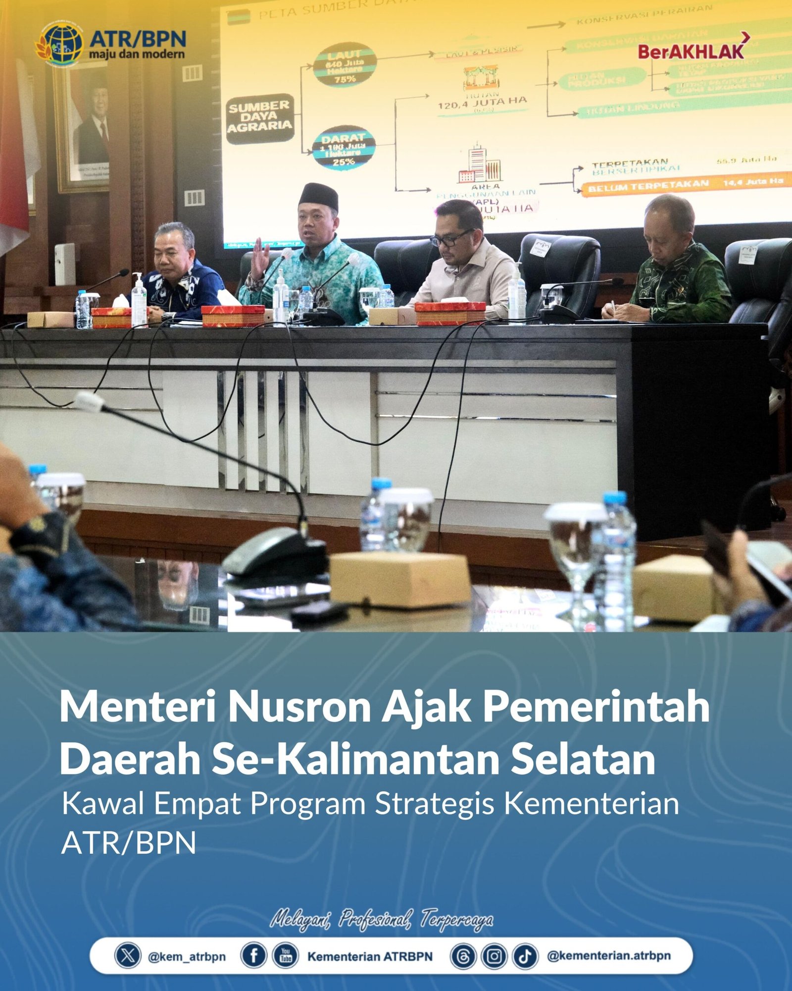 Menteri Nusron Ajak Pemerintah Daerah Se-Kalimantan Selatan Kawal Empat Program Strategis Kementerian ATR/BPN