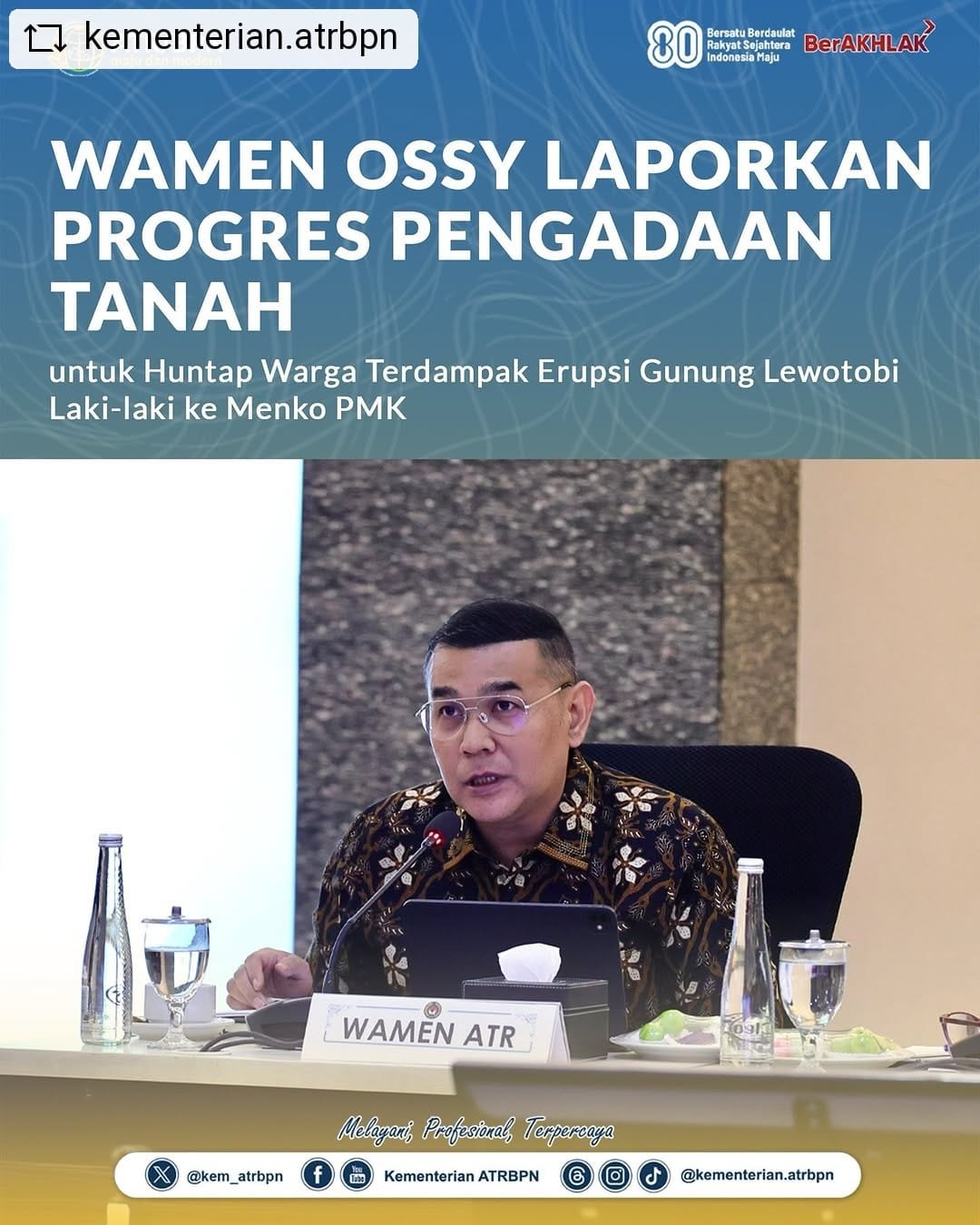 Wamen Ossy Laporkan Progres Pengadaan Tanah untuk Huntap warga Terdampak Erupsi Gunung Lewotobi Laki-laki ke Menko PMK