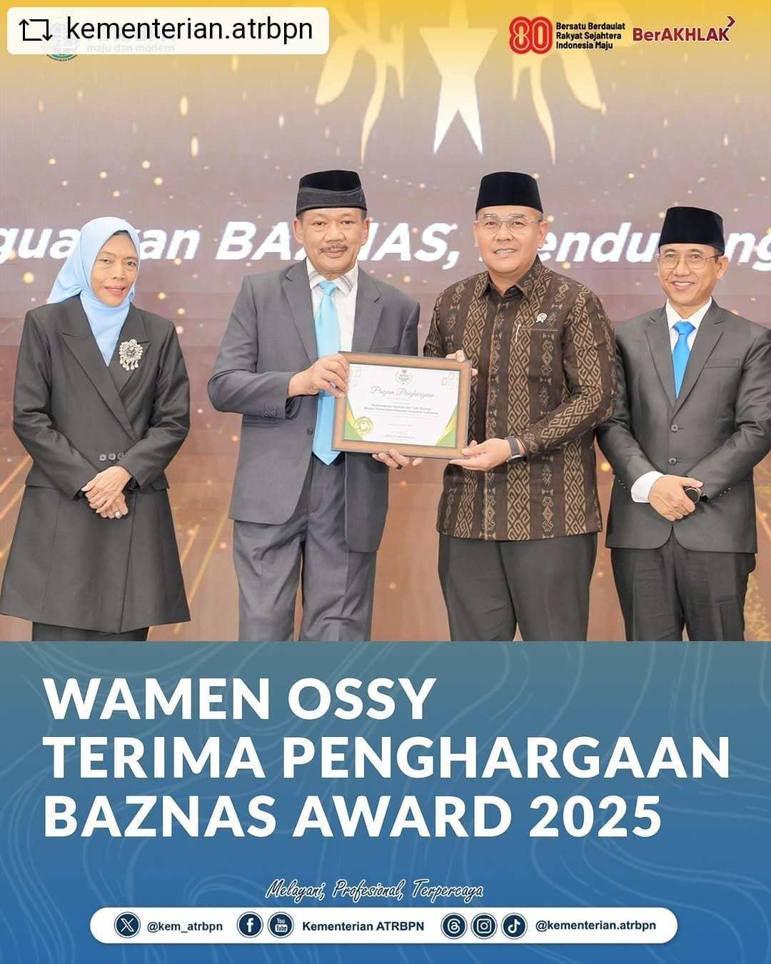 Wamen Ossy Terima Penghargaan BAZNAS Award 2025