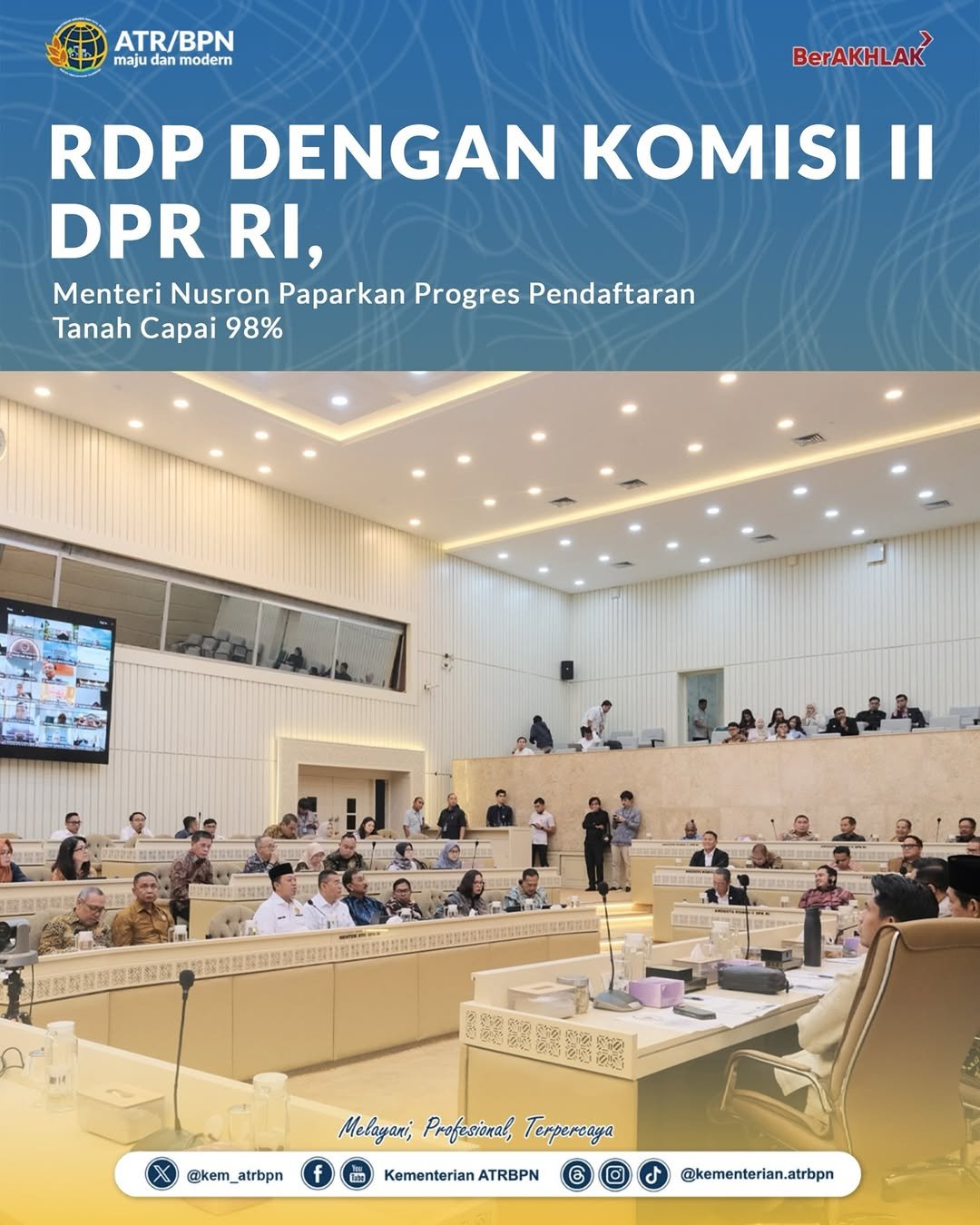 RDP Dengan Komisi II DPRI, Menteri Nusron Paparkan Progres Pendaftaran Tanah Capai 98%