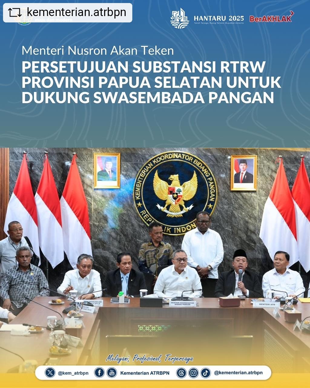 Menteri Nusron Akan Teken Persetujuan Substansi RTRW Provinsi Papua Selatan Untuk Dukung Swasembada Pangan