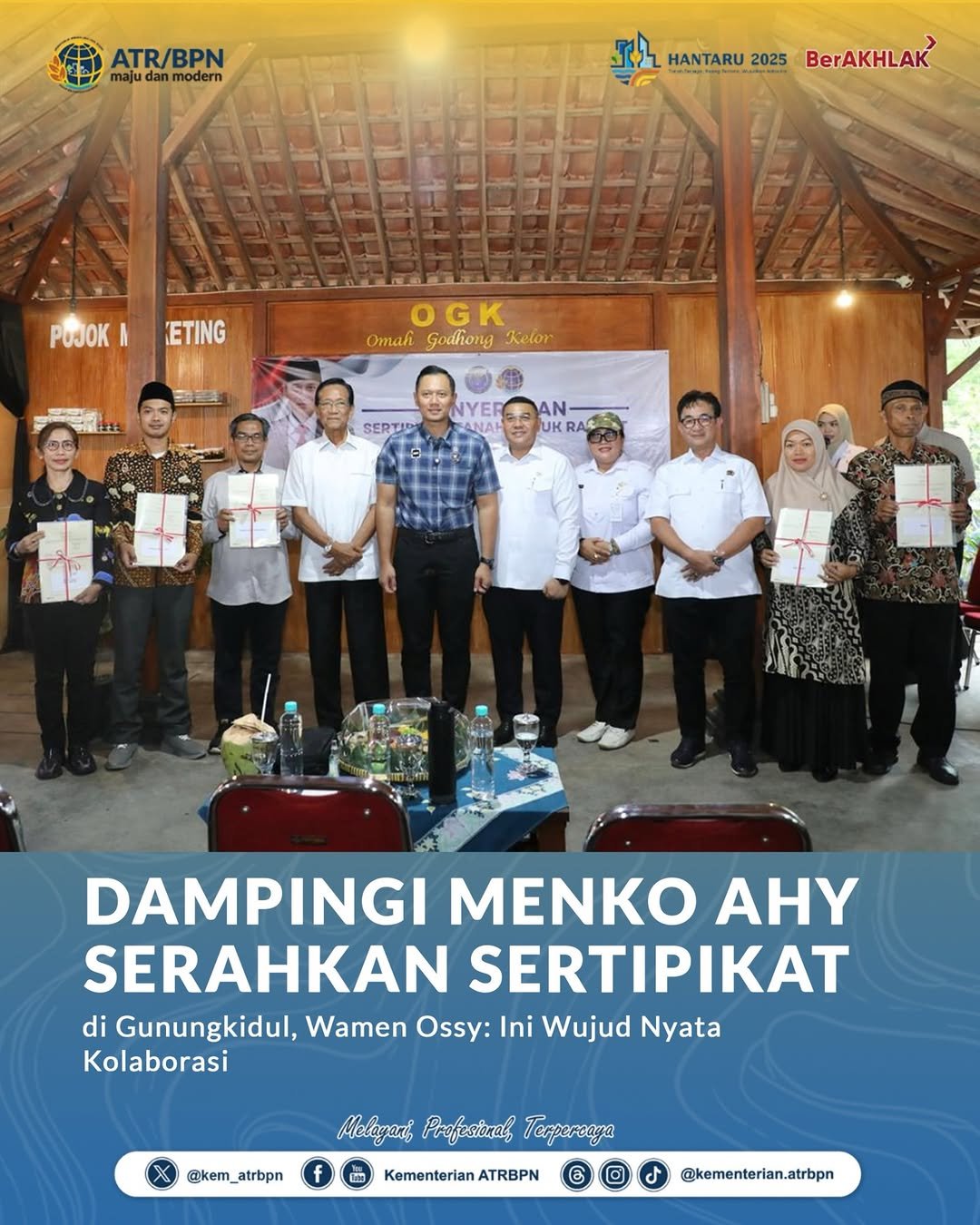 Dampingi Menko AHY Serahkan Sertipikat di Gunungkidul, Wamen Ossy: Wujud Nyata Kolaborasi