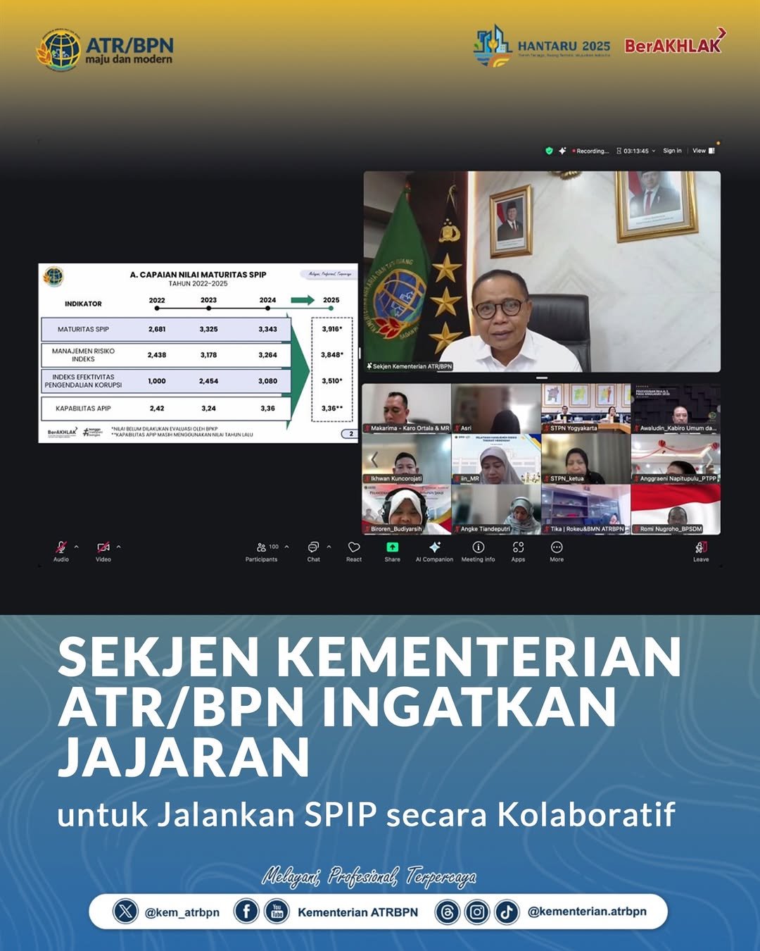 Sekjen Kementerian ATR/BPN Ingatkan Jajaran untuk Jalankan SPIP secara Kolaboratif