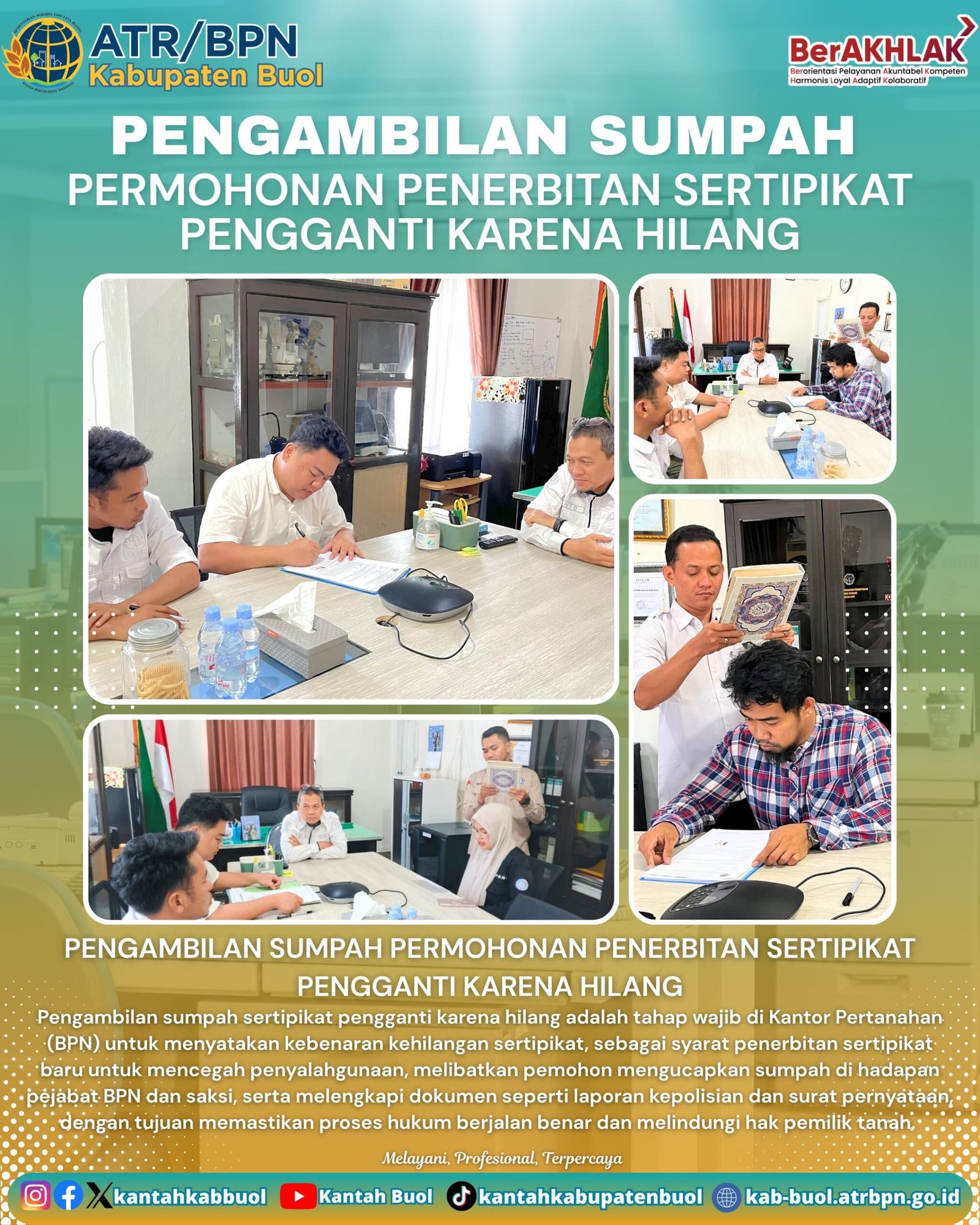 Pengambilan Sumpah Permohonan Penerbitan Sertipikat Pengganti Karena Hilang