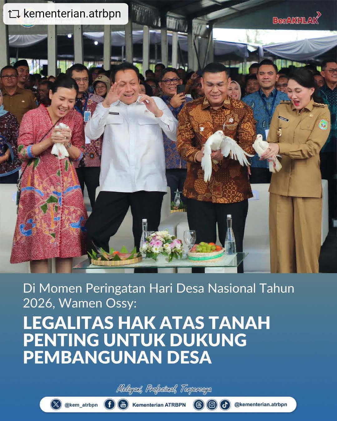 Di Momen Peringatan Hari Desa Nasional Tahun 2026, Wamen Ossy: Legalitas Hak Atas Tanah Penting Untuk Dukung Pembangunan Desa