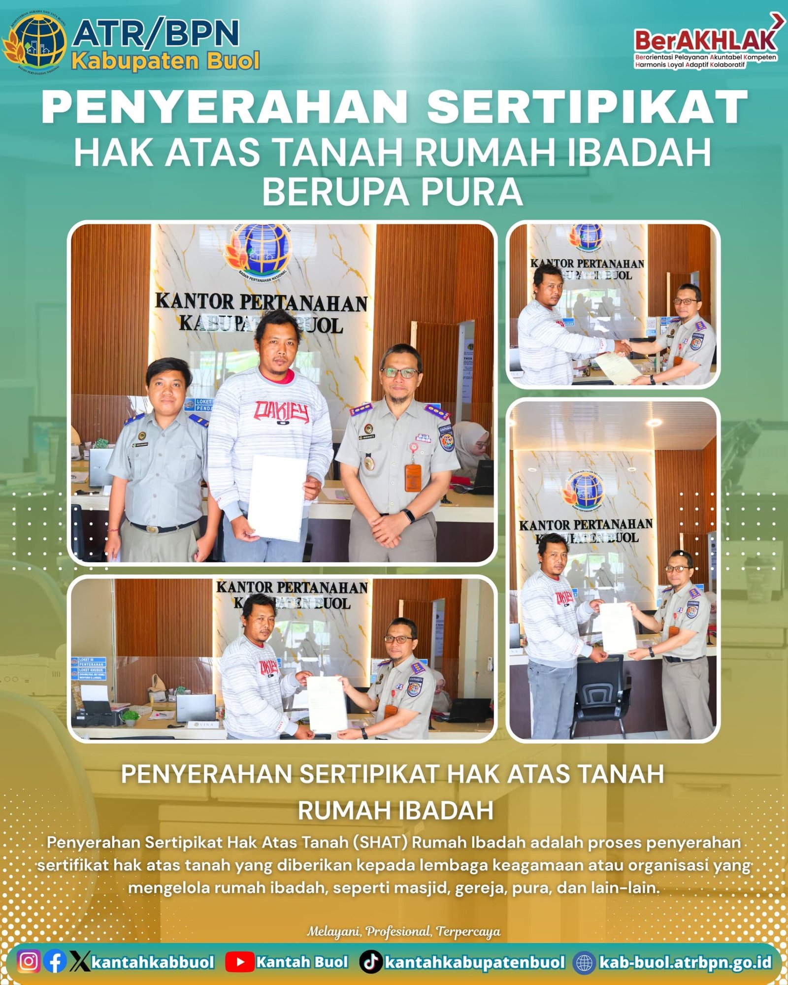 Penyerahan Sertipikat Hak Atas Tanah Rumah Ibadah Berupa Pura