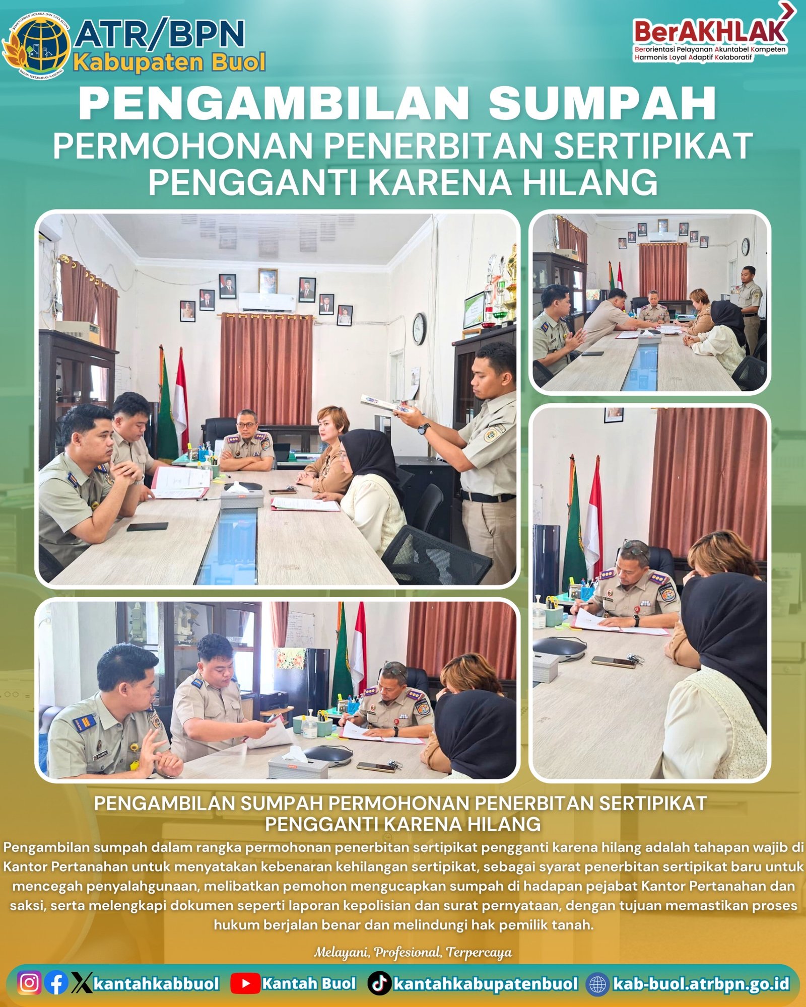 Pengambilan Sumpah Permohonan Penerbitan Sertipikat Pengganti Karena Hilang