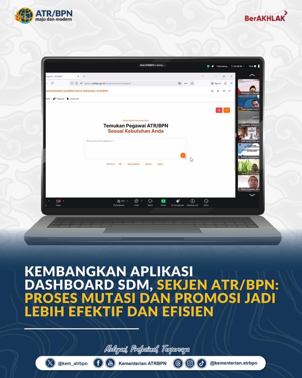 Kembangkan Aplikasi Dashboard SDM, Sekjen ATR/BPN: Proses Mutasi dan Promosi Jadi Lebih Efektif dan Efisien
